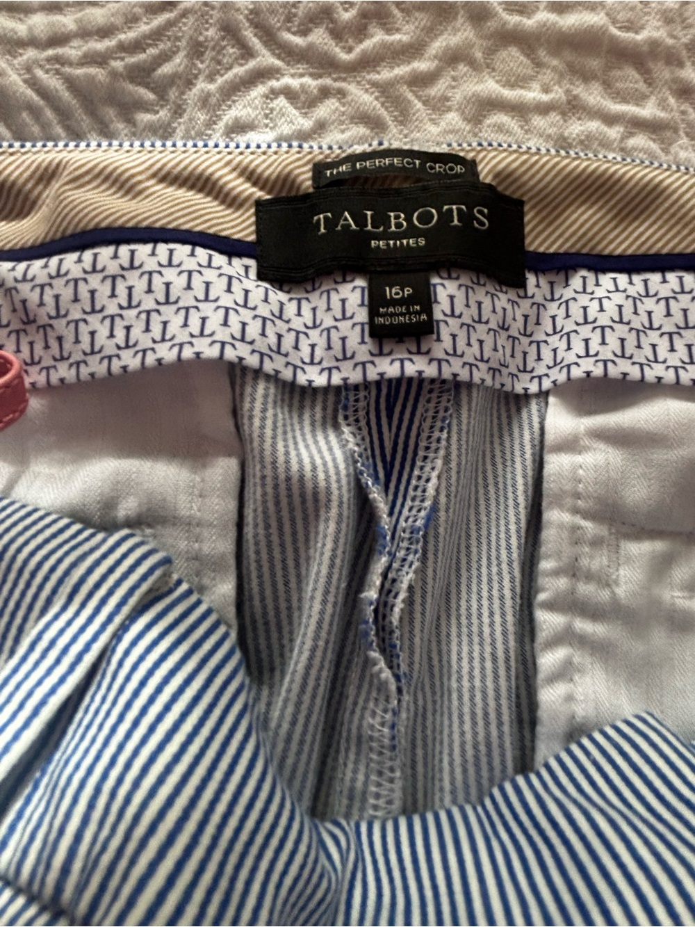 Talbots Petite Blue & White Striped Crop Pants